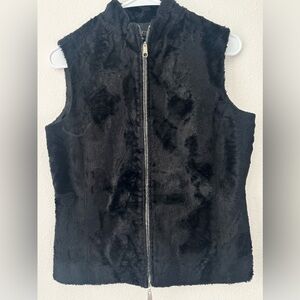 Vintage Harold’s Women's Black Faux Fur Zip Up Vest